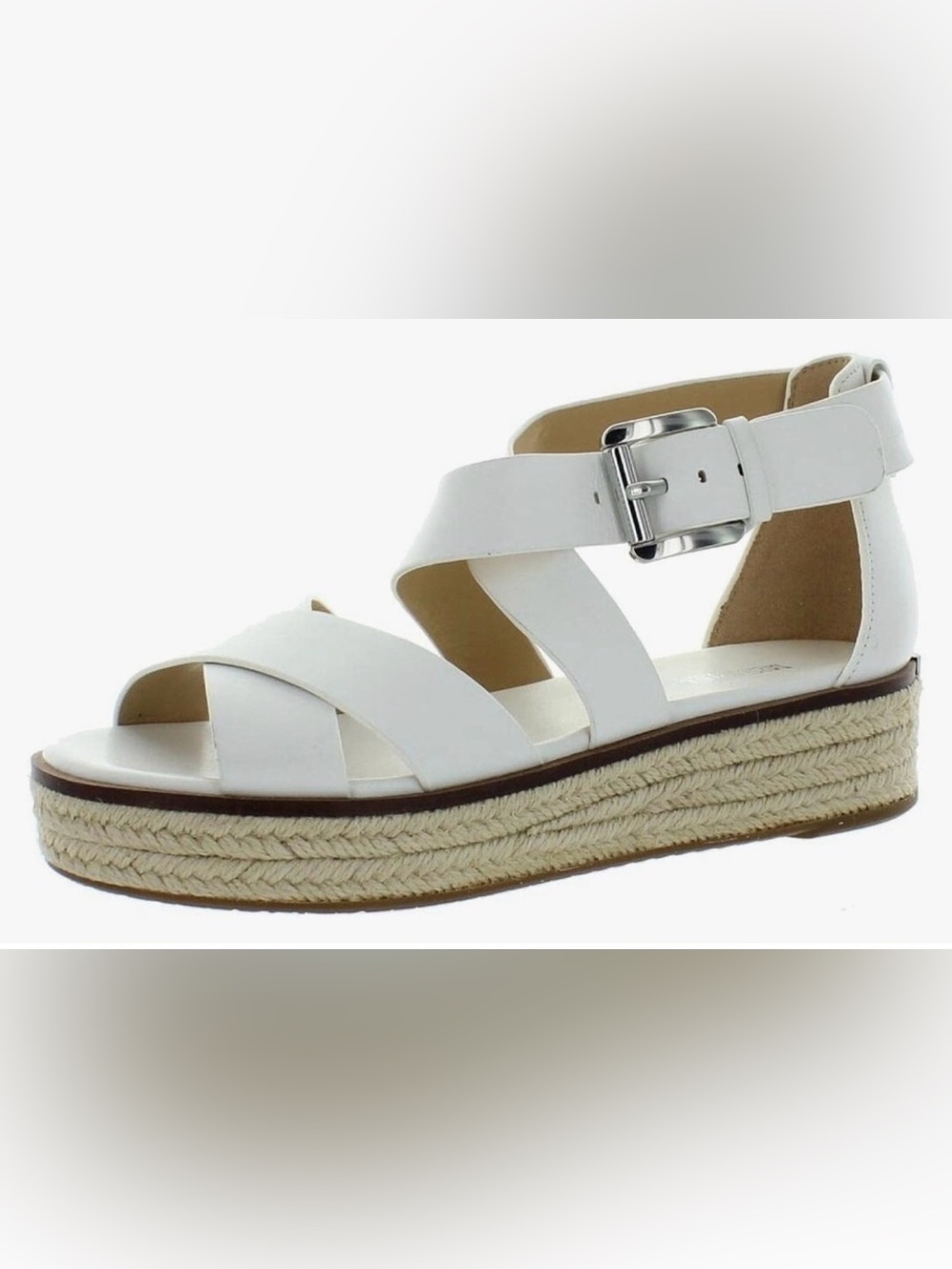 Michael Kors Darby White Leather Espadrille Platform Wedge Sandals Size 8.5